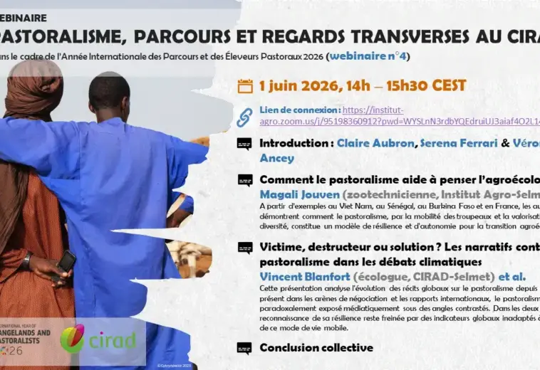 1er juin 2026, Pastoralisme, parcours et regards transverses au Cirad, visioconférence