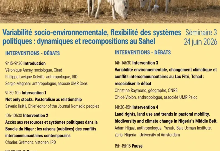 June 24, 2026, CIRAD — Seminar: “Rethinking the Links Between Societal Governance and the Sustainability of Socio-Ecological Systems, from the Sahel”